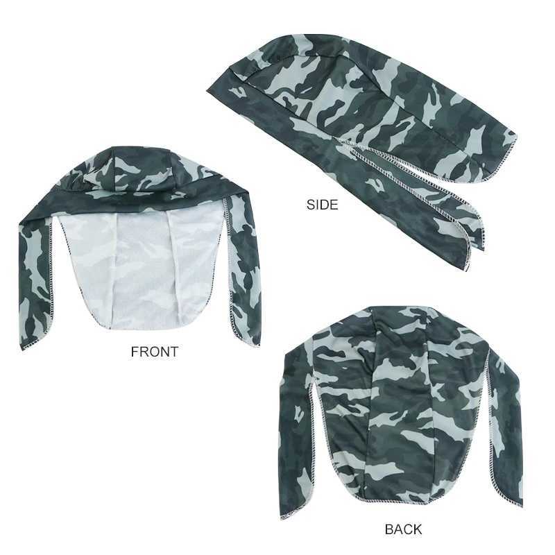 New Camouflage Print Silky Durag For Men Bandana Turban Hat Unisex Doo Durag Wigs Mens Du-Rag Long Tail Bandana Pirate Hat M250623