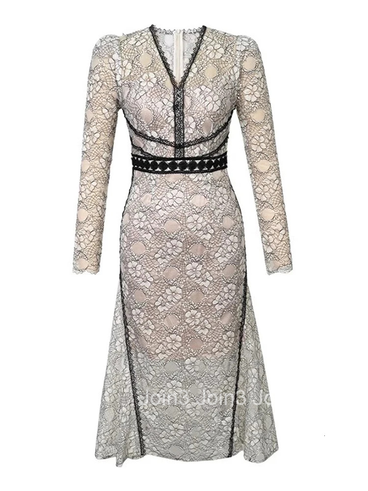 New Fashion Lace Formal Occasion Long Fishtail Dresses Women Clothing Ladies Mujer Elegant V-Neck Slim Dress Vestidos Robe Femme