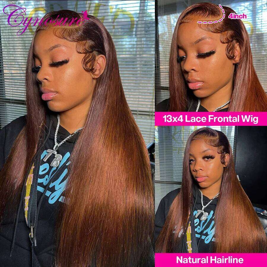 Cynosure 13x4 Chocolate Brown Straight Front Hd Transparent Lace Frontal Wig Colored Human Hair Wigs For Women