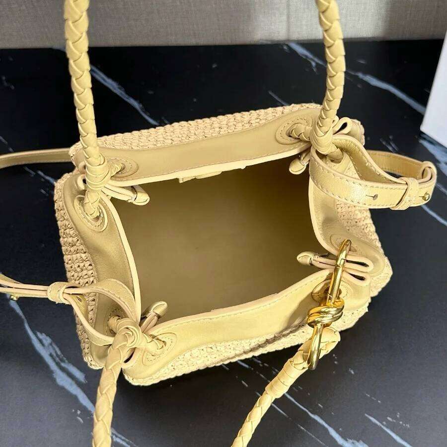 Natural Raffia Straw Handwoven Tote For Women Summer Beach Adjustable Long Strap Shoulder Crossbody Bag Parachute Style