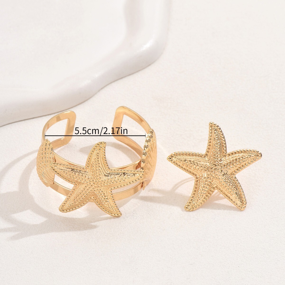 Autumn New Style Women's Set with Unique Starfish Shell Open Design Ring and Bracelet