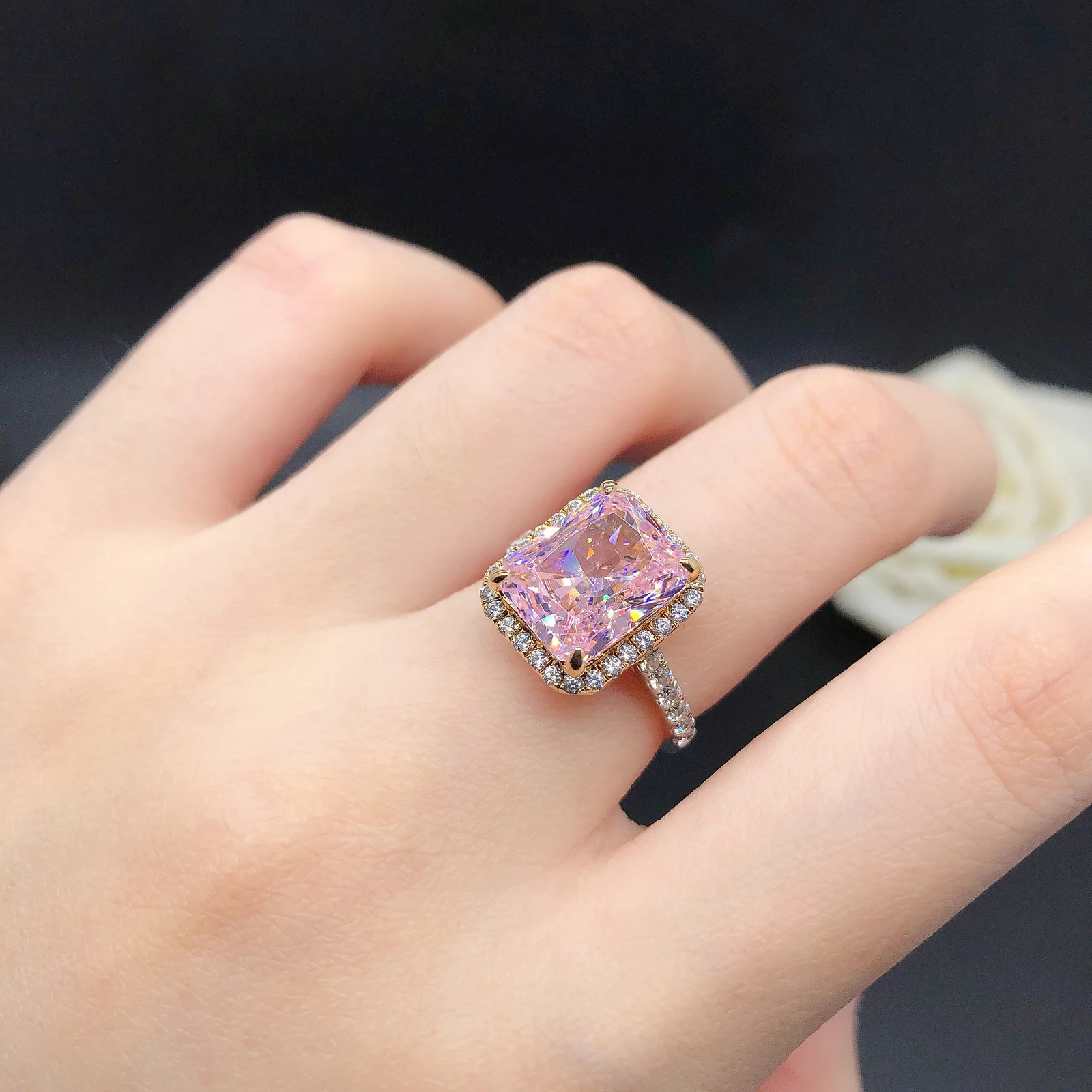 Original 5CT Pink Zircon Ring S925 Sterling Silver Light Pinky Diamond Engagement for Women Beautiful Party Jewelry Party 250617