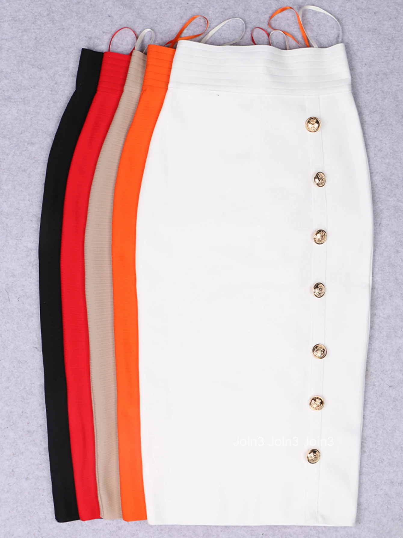 Chic Knitting Bandage Skirt with Metal ButtonsSimple Formal ClothingFashionable Costume for Office Lady5 ColorsAutumnNew