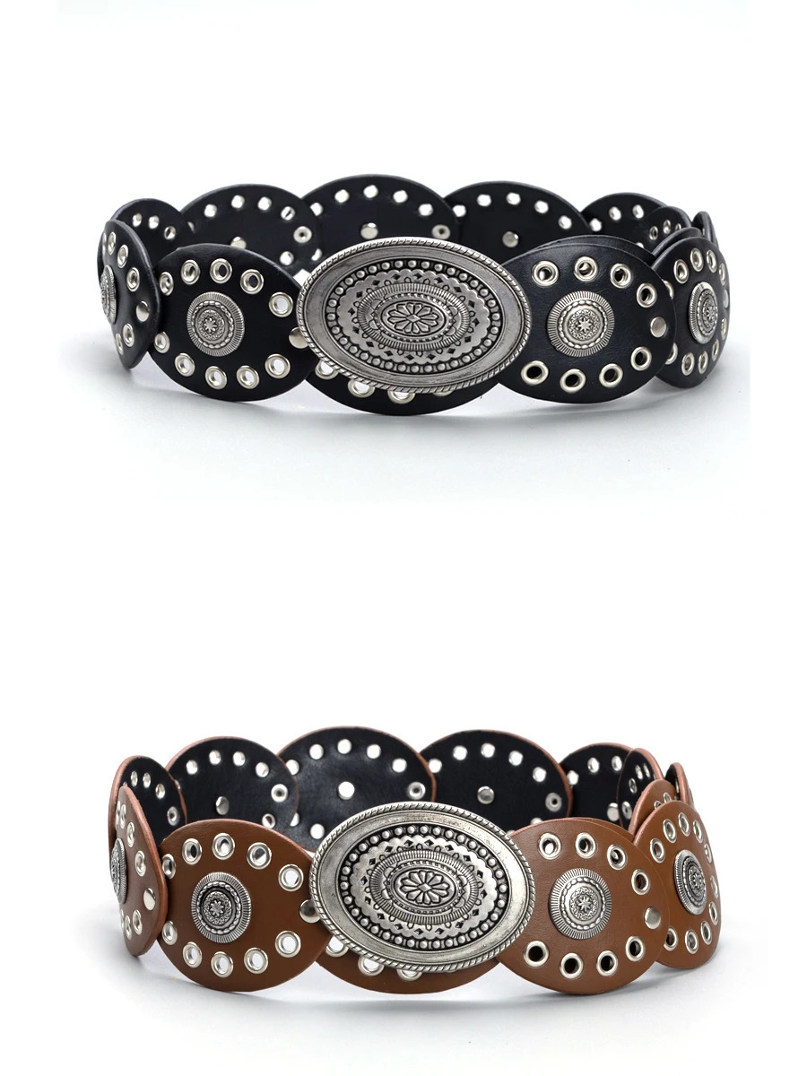 Cowgirl Cowboy Hollowed out oval PU eyeletPunk performance Ladies Belts Retro Waist Decorate accessory Girdle On Clothing Coa 250618