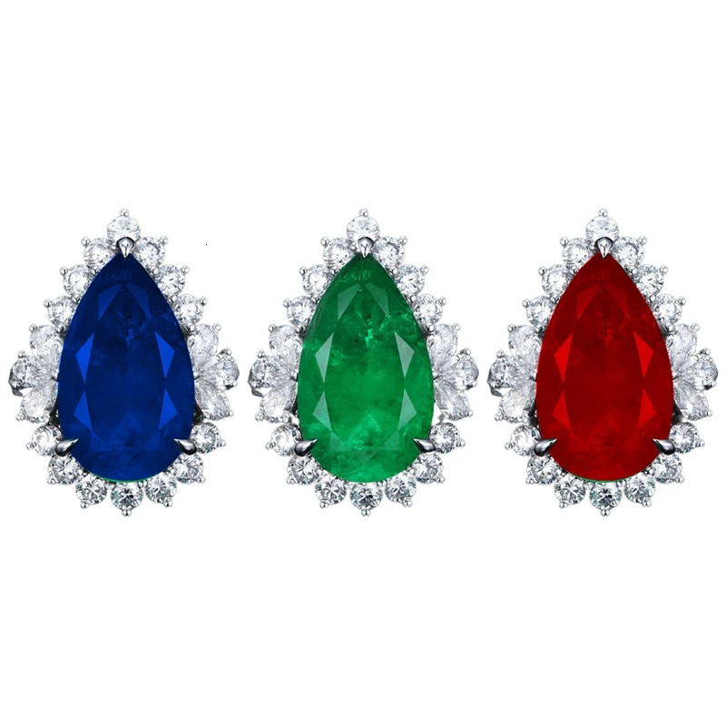 Pear Shape Engagement Rings Green Blue Red Crystal Zircon Wedding Ring Tear Drop Anniversary Gift For Her 250617