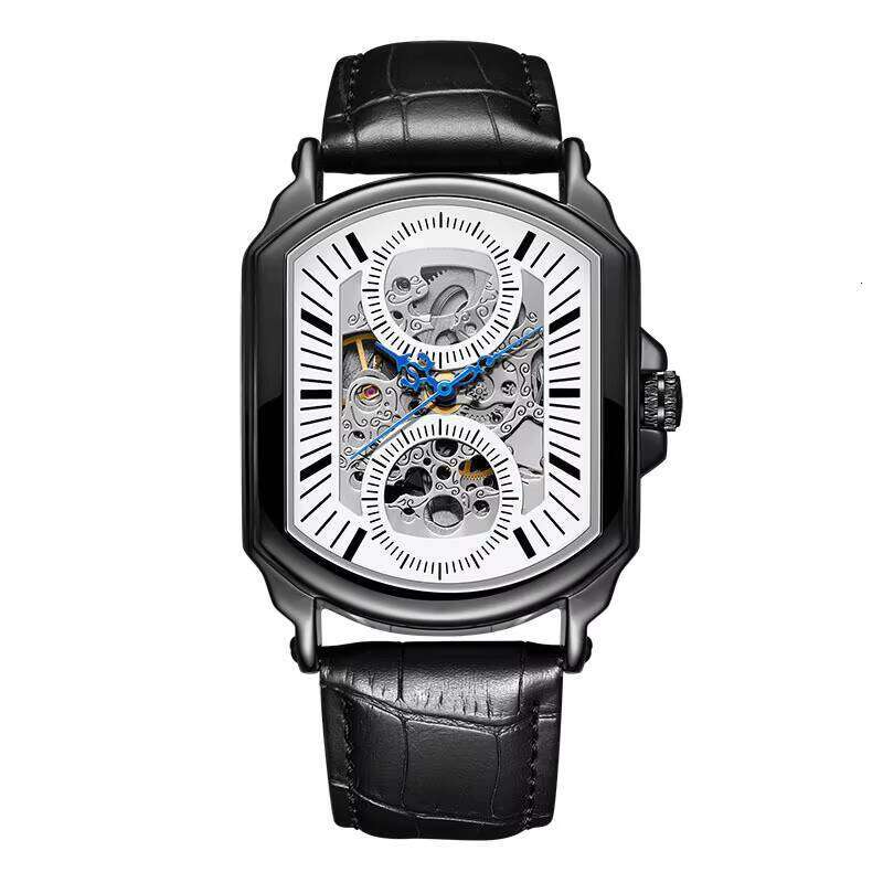 DHgadgets Fashion Men's Automatic Mechanical Skeleton Sports Clock Leather Casual Business Watch Relojes Hombre