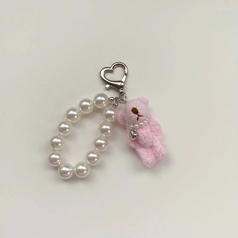 Keychains 1PC 4.5CM Joint Bear Pearl Phone Chain Pendant Keychain Plush Teddy Keyring Jewelry Camera Bag DIY Decoration Handmade Gift
