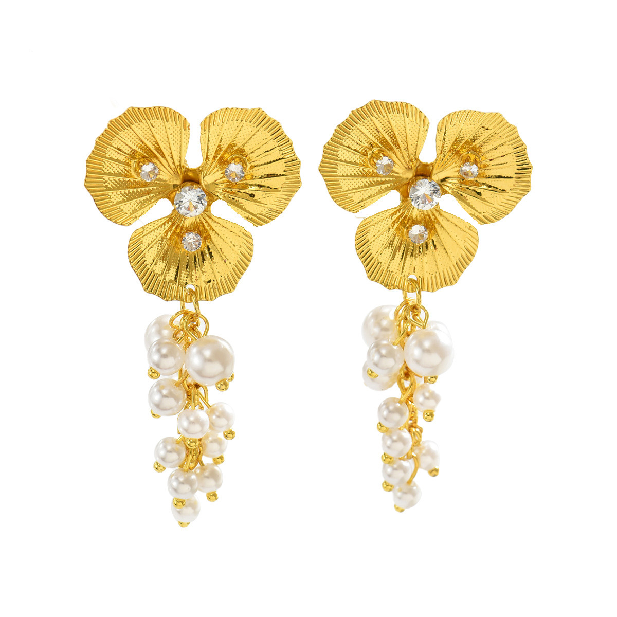 Temu Style Women's Personality Floral Inlaid Pearl Design Stud Earrings Ear Jewelry