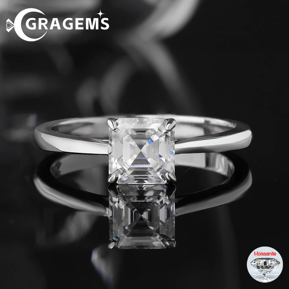 1CT Real Rings For Women 925 Sterling Silver Asscher Cut iamond Engagement Wedding Band Fine Jewelry Gift GRA 250617
