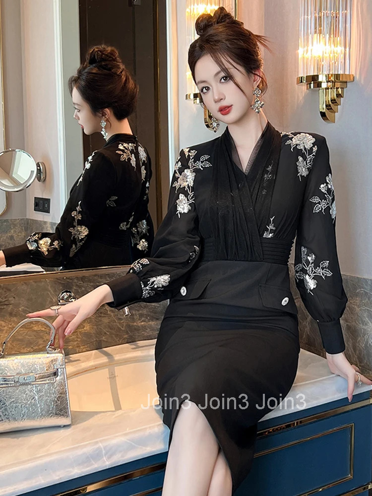 Women Clothes Work Style Fake 2-Piece V-Neck Slim Midi Pencil Dress Elegant Ladies Fashion Vestidos Formal Occasion Casual New