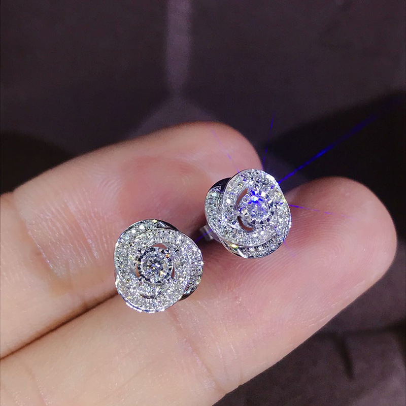 2025 Choucong Bright Stud Earrings Luxury Jewelry 925 Sterling Silve Round Cut White 5A Cubic Zircon CZ Diamond Party Elegant Women Rose Flower Earrin