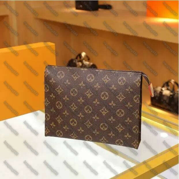 Designer Wallet Luxury Clutch Bags Toiletry Pouch Handbags Purses Men Women Leather Handbag Shoulder Bag Travel Wallets Card Holder Chain 26Cm Brown Flower