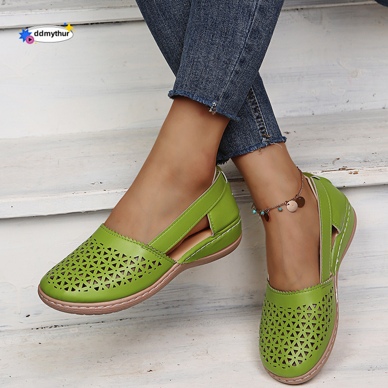 New Style Hole 2023 Summer Shoes Round Toe Wedge Large Size Flat Women's Sandals ddmythur
