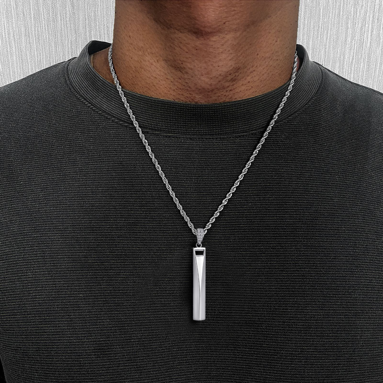 Luxury Hip Hop Men's Long Bar Wishing Cube Pendant Premium Light Luxury Personalized Statement Necklace