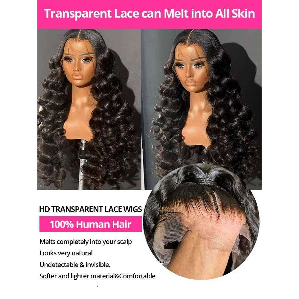 Brazilian 28 30 34Inch 250% Loose Wave Human Hair 13x6 HD Transparent Lace Frontal Wig Pre Plucked For Women
