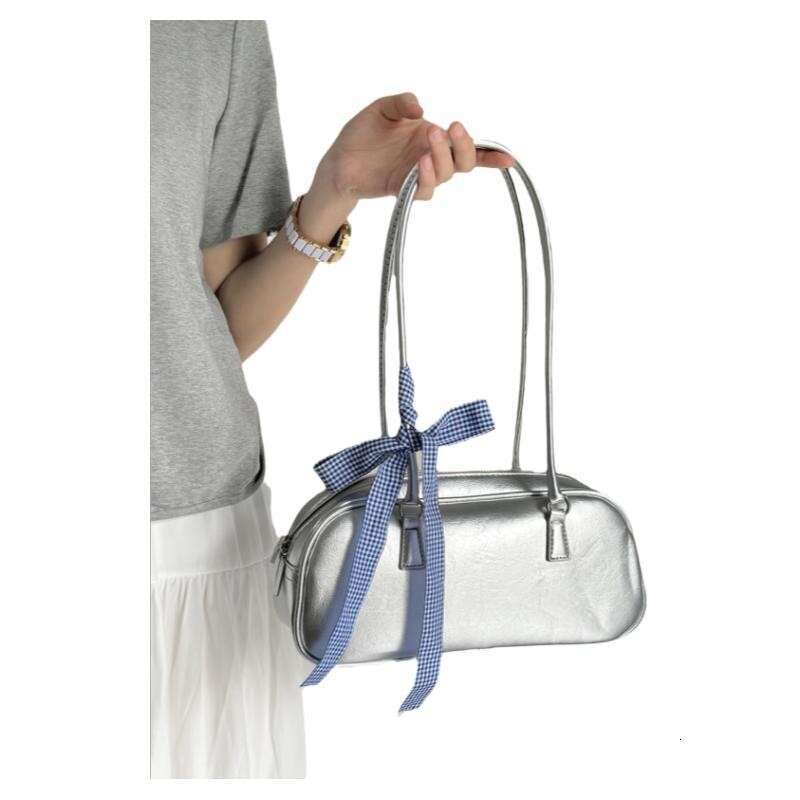 2025 New Handbag Korean Style Niche Shoulder Underarm Trendy Fashion Large Capacity Silver Pillow Bag