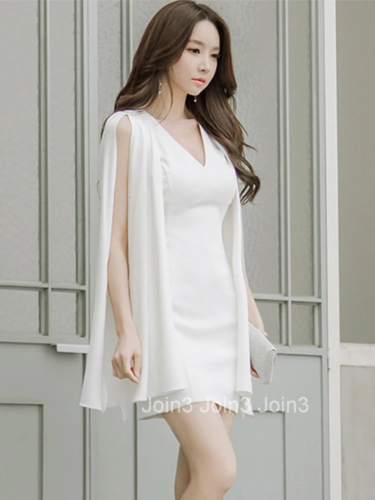 Korean Fashion Elegant Women Evening Dress Lady Chic White Casual V-Neck Slim Mini Party Club Prom Femme Mujer Vestidos Summer