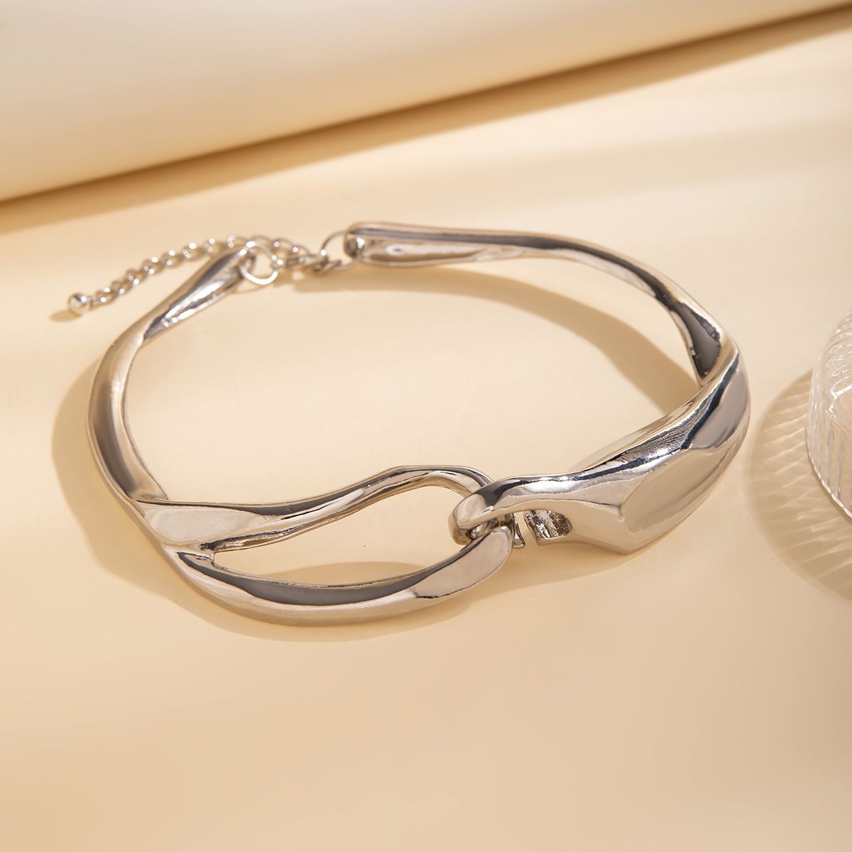 Punk Glossy Buckle Minimalist Style Ins Niche Simple Choker Collarbone Chain Necklace Jewelry