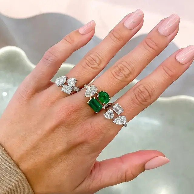 3 Stone CZ Finger Ring For Women 5A Cubic Zirconia Open Adjusted Sized Geometric Iced Out Bling Jewelry 250617