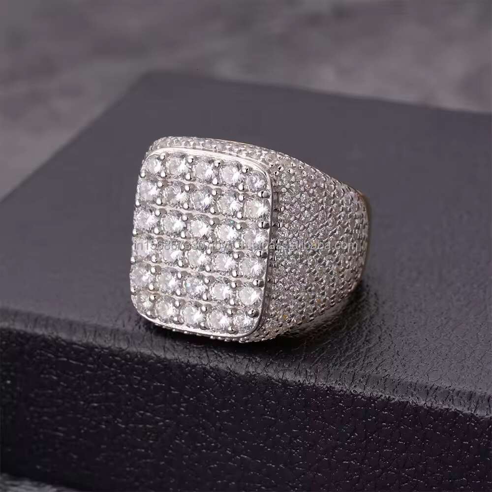 Elegant Diamond Hip Hop Ring Square Shape Big Size Ring in 925 Silver Jewelry with VVS Quality Moissanite Diamonds Jewelry Gift