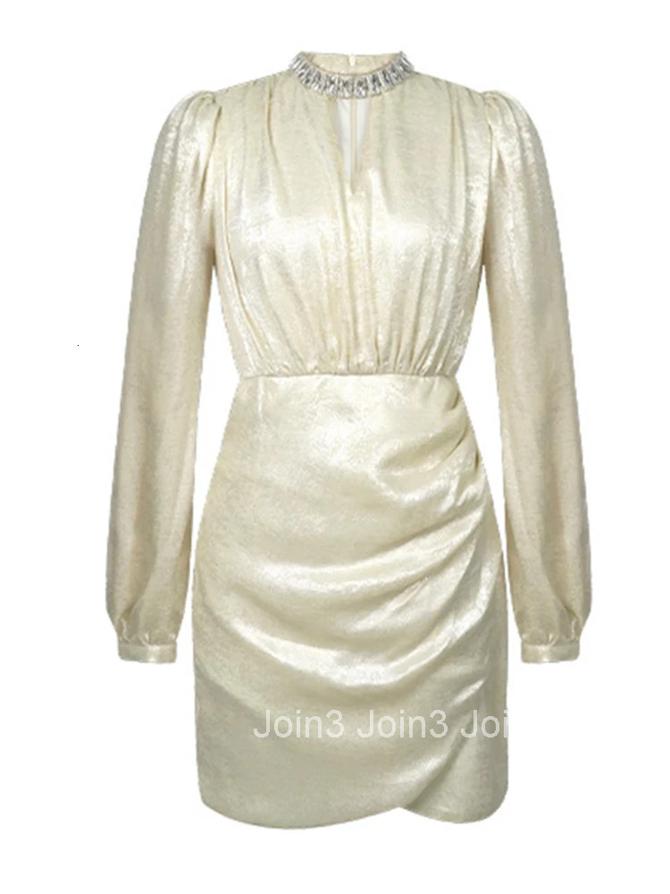 New Autumn Winter Fashion Elegant Luxury Asymmetrical Short Dress Women Clothes Hollow Sexy Puff Sleeve Slim Party Prom Vestidos