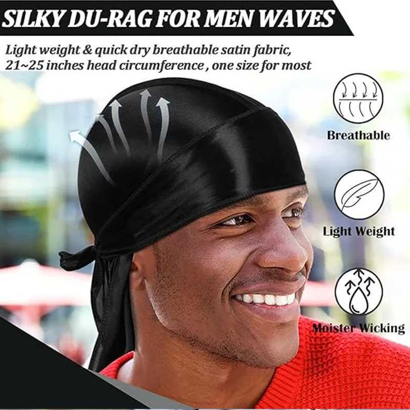 Unisex Adult Long Tail Satin Doo Rag Durag Bandanas Cap Pirate Hat Turban Men Hip Hop Headband Biker Headwrap Women Headwear M250623