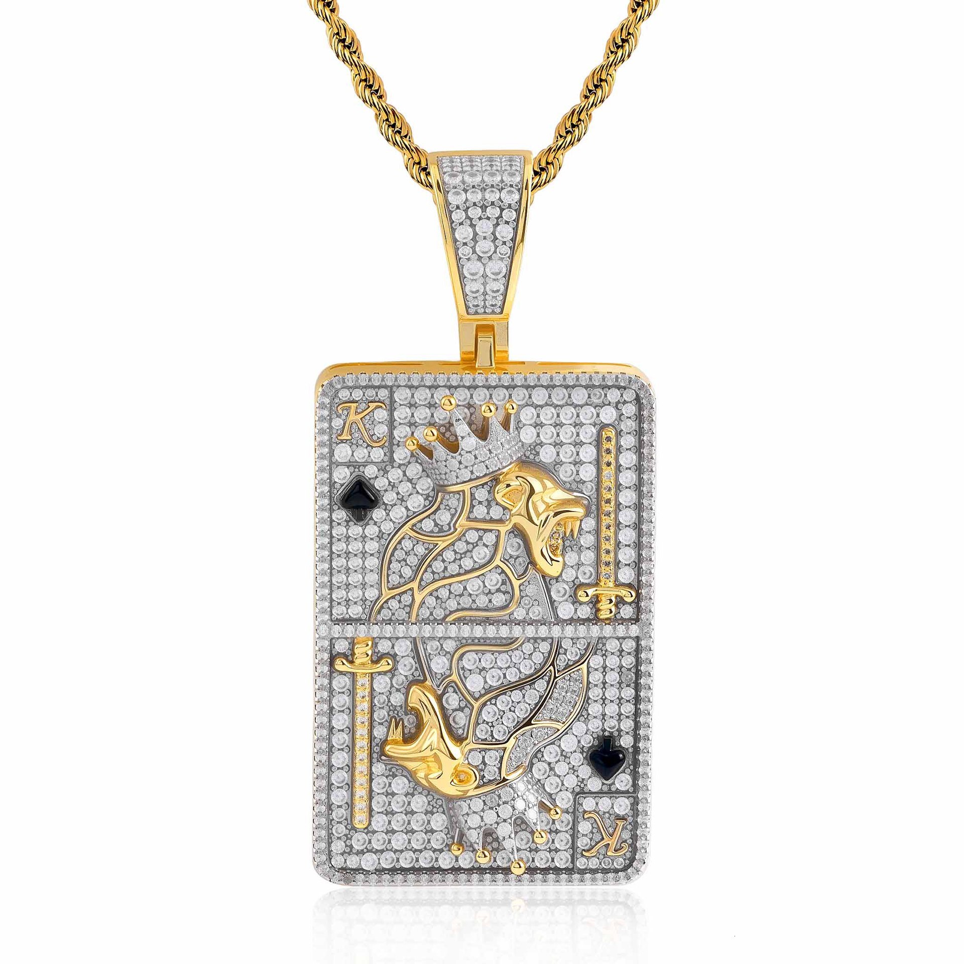 Pass the diamond tester Hip Hop Animal Crown Leopard Head Full Iced Out Spade K Card Personalized Moissanite Statement Necklace Jewelry