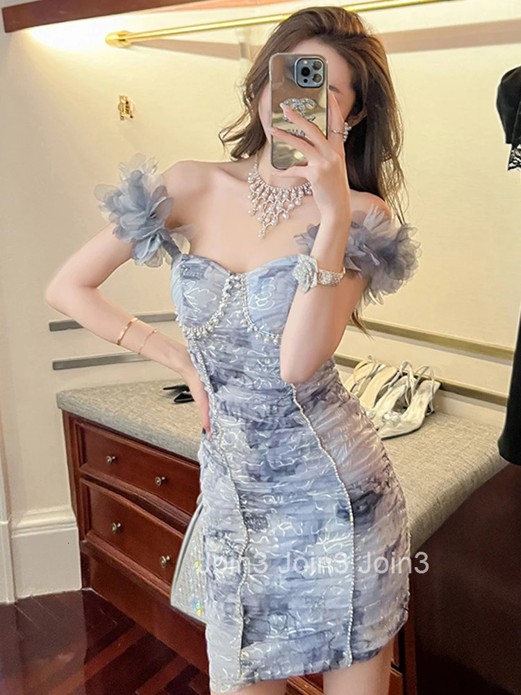 New Fashion Summer Evening Short Dress Luxury Women Chic Fairy Print Sexy Strap Slim Folds Mini Party Gown Mujer Vestidos Fiesta