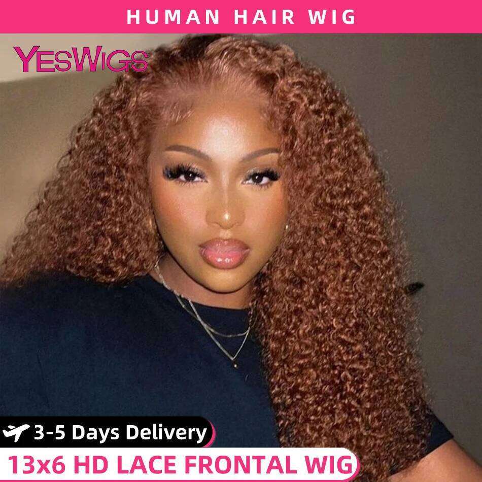 HD 13x4 Kinky Curly Chocolate Brown Front Human Hair Wigs Pre Plucked Colored 13x6 Deep Wave Transparent Lace Frontal Wig