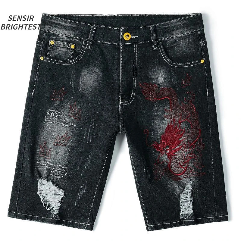 Summer Embroidered Eagle Denim Shorts Mens Summer Thin Fit Good Quality Ripped Five Points Pirate Shorts 250618