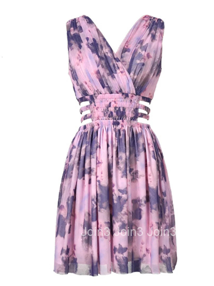 Women Clothes Floral Print Sexy Sleeveless Hollow Slim Mini Short A-Line Dress Elegant Fashion Party Vestido Vacation Casual New