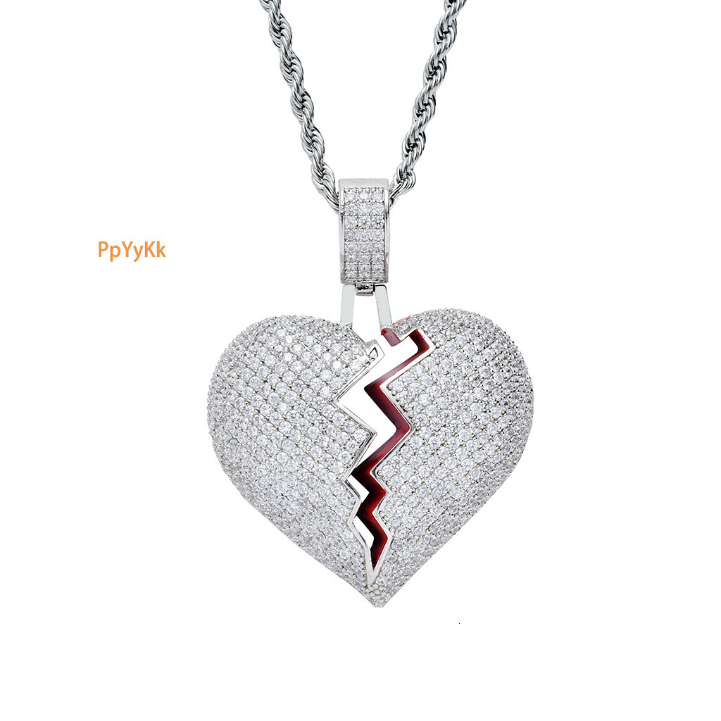 Moissanite Jewelry Swag Heartbreak Pendant Broken Heart Iced Out Hip Hop Necklace For Couples Pass the diamond tester