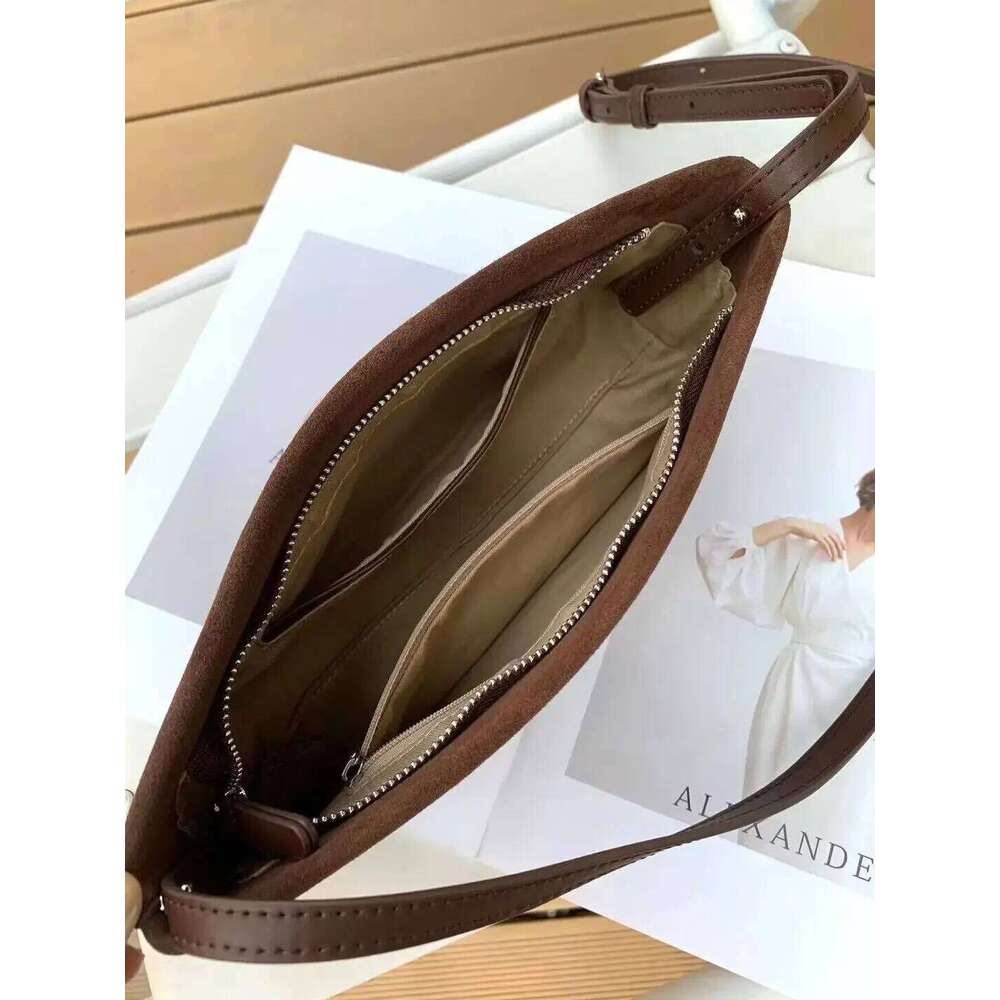 New Ins Chic Autumn All-Match Lady Underarm Shoulder Nubuck Leather Women Messenger Bag Coffee Red Color Suede Handbag