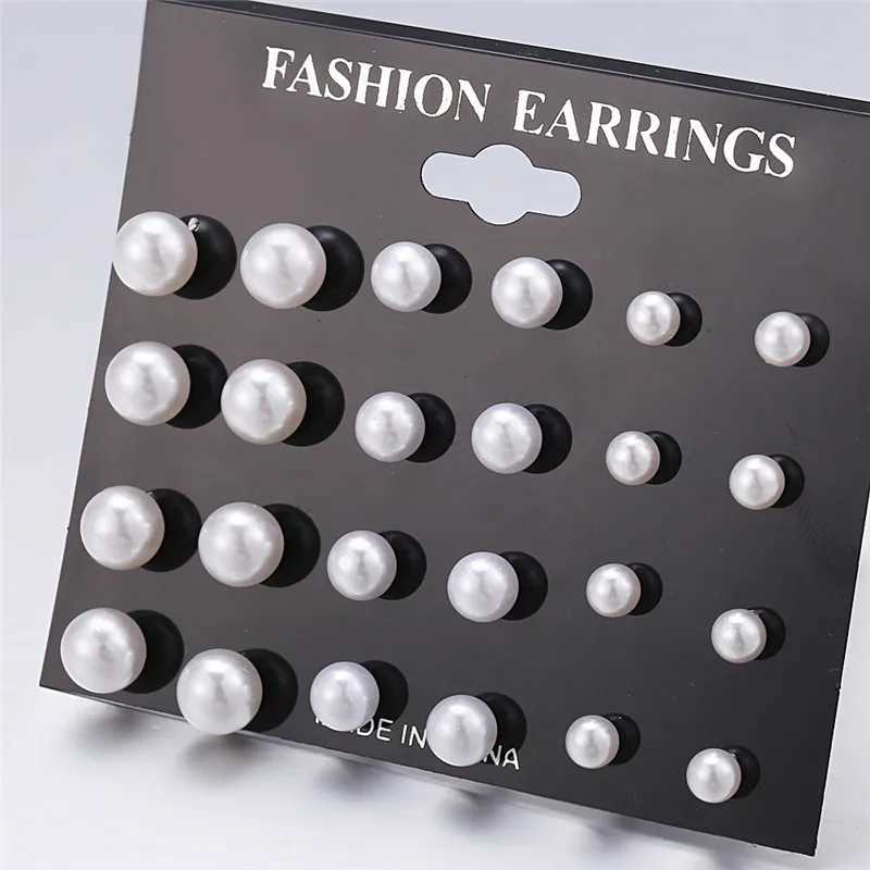 Korean Women Earrings 12 Pair/Set Beige White Pearl Simple Fashion Earrings Wedding Jewelry For Gift Valentines Day gift XJ250623
