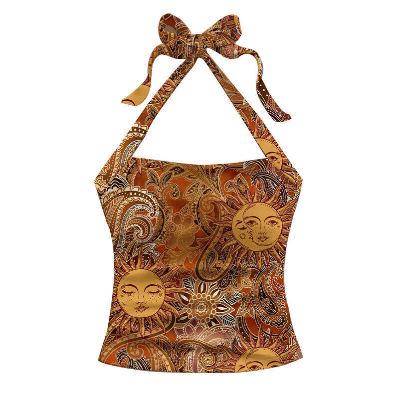 Cross-Border Foreign Trade Design Sense Retro Ethnic Style Camisole Top 2025 Summer European and American Sexy Halter Neck Slim Fit Women's Vest
