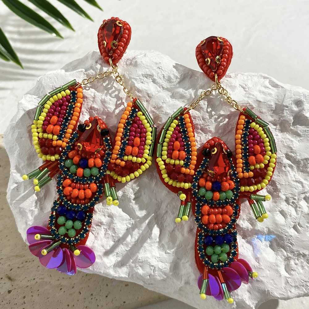 Bohemia Handmade Beaded Shell Turtle Lobster Beach Drop Earrings For Women New Summer Colorful Starfish Pearl Wooden Earring XJ250623