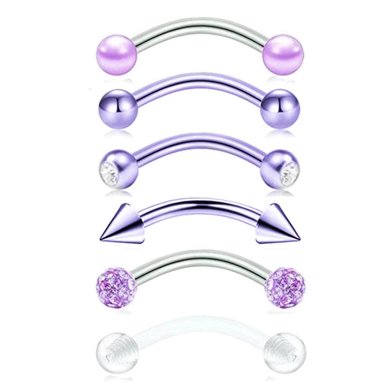 6PCS Stainless Steel Crystal Eyebrow Piercing Set 16G CZ Curved Barbell Helix Daith Lot Tongue Snake Eyes Bulk 250613