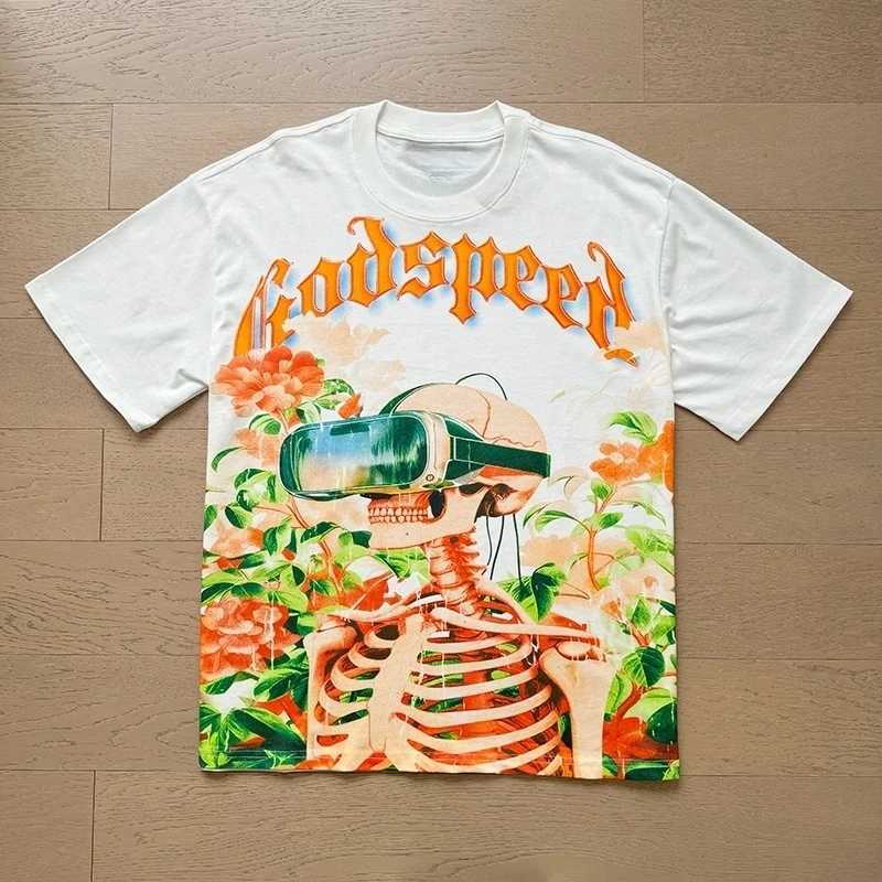 2025 Summer Godspd Black T-shirt Basketball Skull Round Neck Vintage Short Sleeve God Spd Ts Men Women Cotton Tops X250623