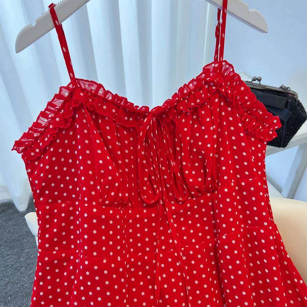 Summer Plus-Size Casual Strap Loose Comfortable Polka Dot Print Long Beach Dress 2025 New Women's Clothing Large