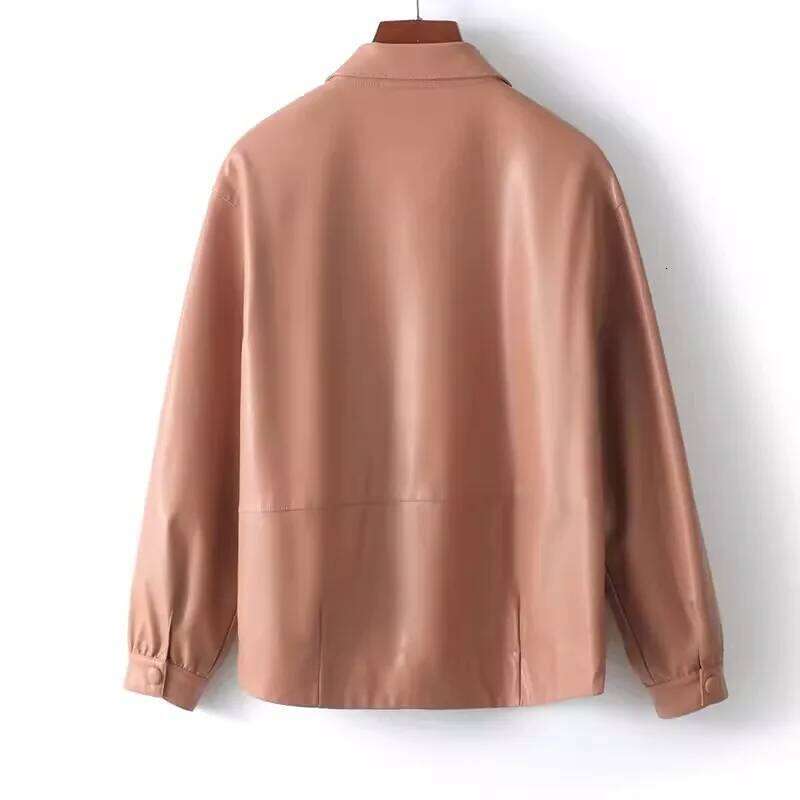 2024 Spring Autumn Women's Short Sheepskin Casual Covered Button Ladies Loose Split Leather Jacket Coats S-2Xl