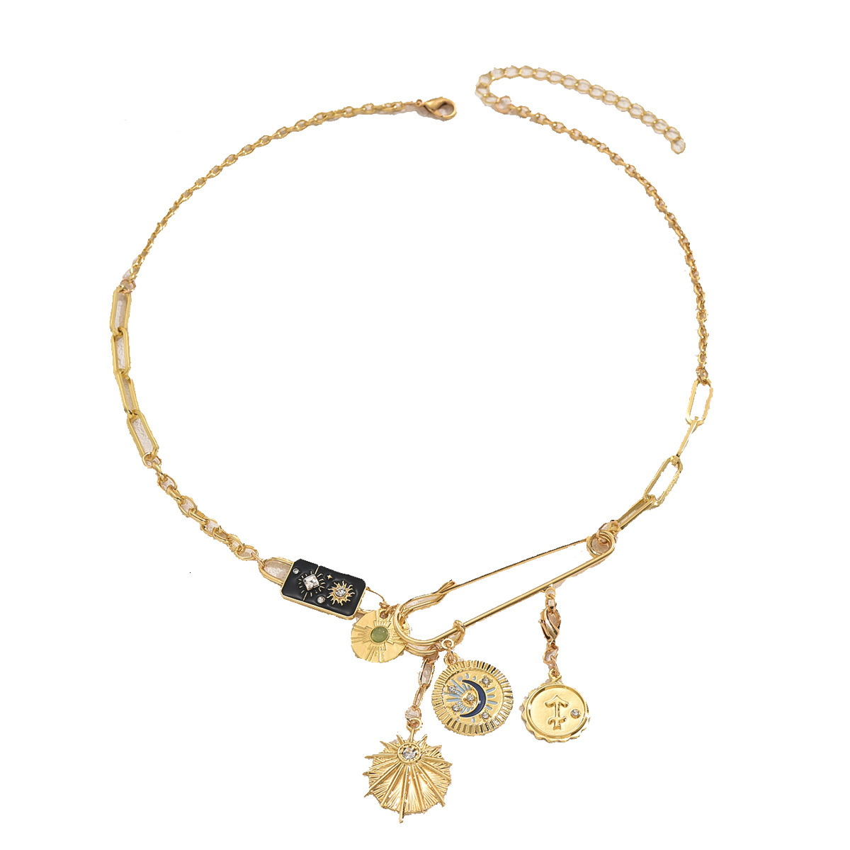 New Women's Necklace Sun Moon Flower Coin Pendant Long Clavicle Chain Fashion Accessories Trend