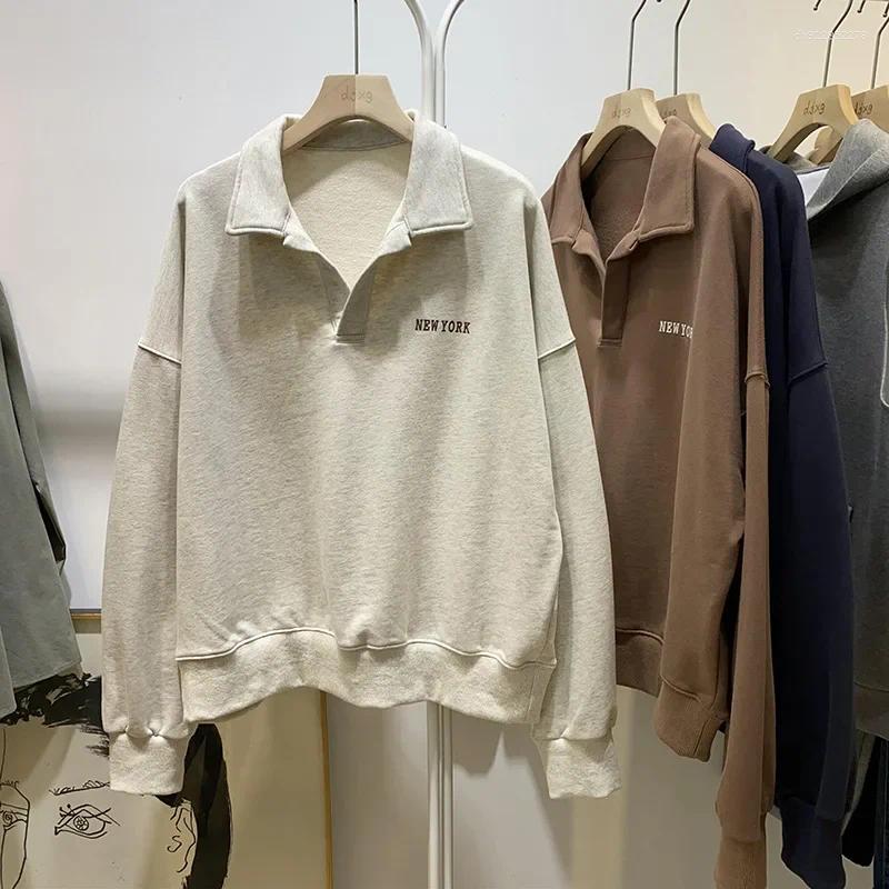 Women's Hoodies Chic Polo Neck Sweatshirt Loose Fit Autumn Fashionable Versatile Korean Style Summer Thin Polyester Cotton Full Sleeve