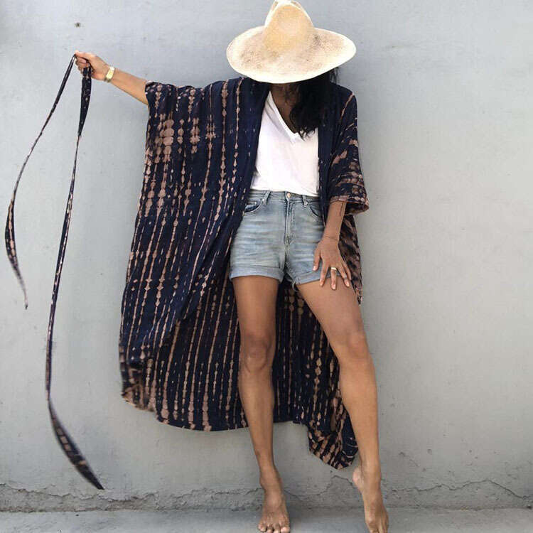 Cross-Border European and American Swimwear Women's Rayon Tie-Dye Beachwear Vacation Bikini Sunscreen Outer Cover-Up 17 Colors