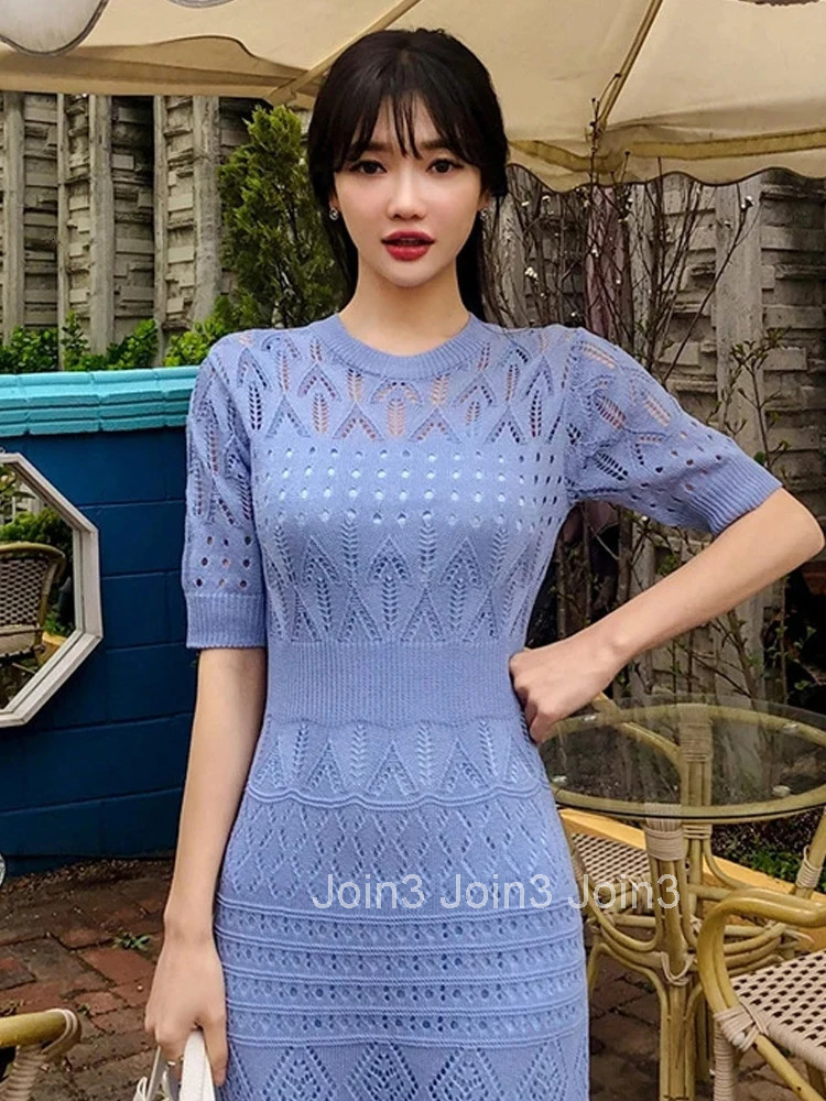 New Arrival Fashion Sets For Women Temperament Autumn Sexy Hollow Out Knitting Bouncy Bodycon Mermaid Dress Two Piece Sets