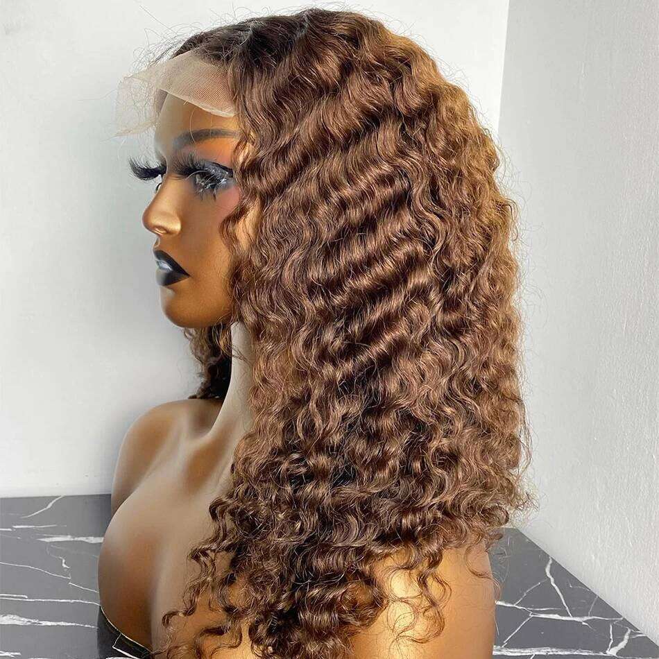 Chocolate Brown Curly Human Hair Wigs For Women Color Deep 13X6 HD Frontal 13x4 Glueless Water Wave Lace Front Wig