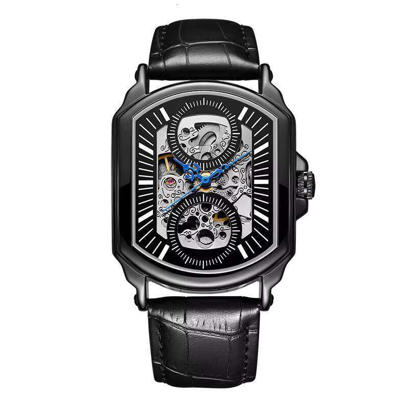 DHgadgets Fashion Men's Automatic Mechanical Skeleton Sports Clock Leather Casual Business Watch Relojes Hombre