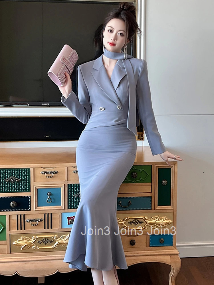 Women Clothes Business Formal Occasion Long Sleeve Slim Midi Fishtail Dress Elegant Ladies Fashion Vestido Robe Femme Spring New