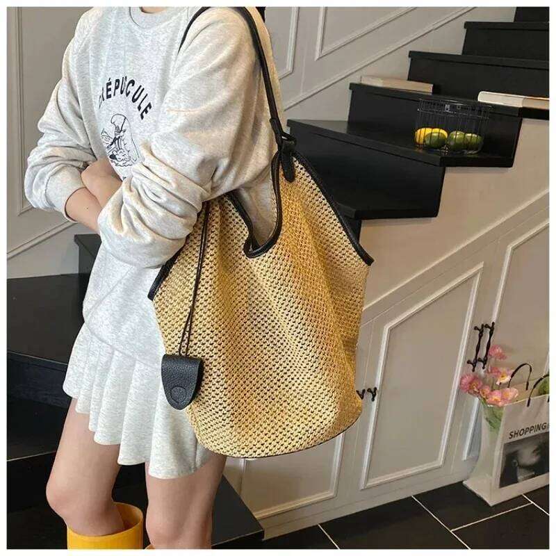 Straw Woven Zipper Designer Bag Summer New Fashionable 2025 High Quality Women's High-capacity Commuting Tote Bags