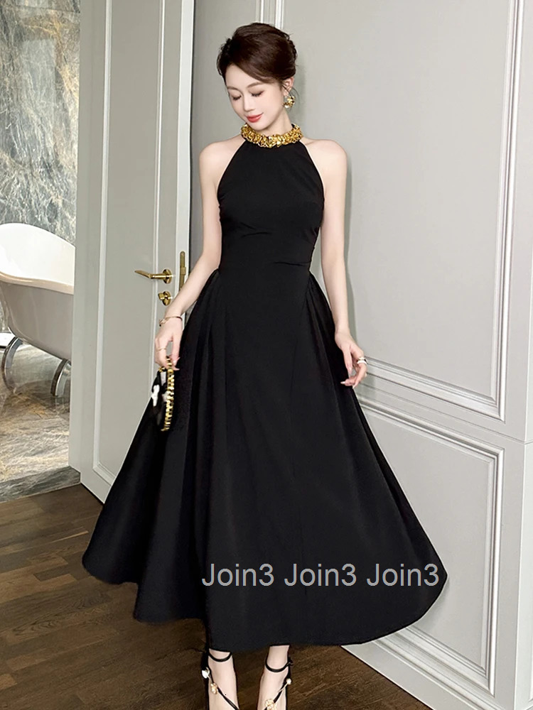 Summer Fashion Black Sexy Halter Evening Dress Women Clothes Elegant Sleeveless Slim Midi A-Line Robe Party Club Prom Vestidos
