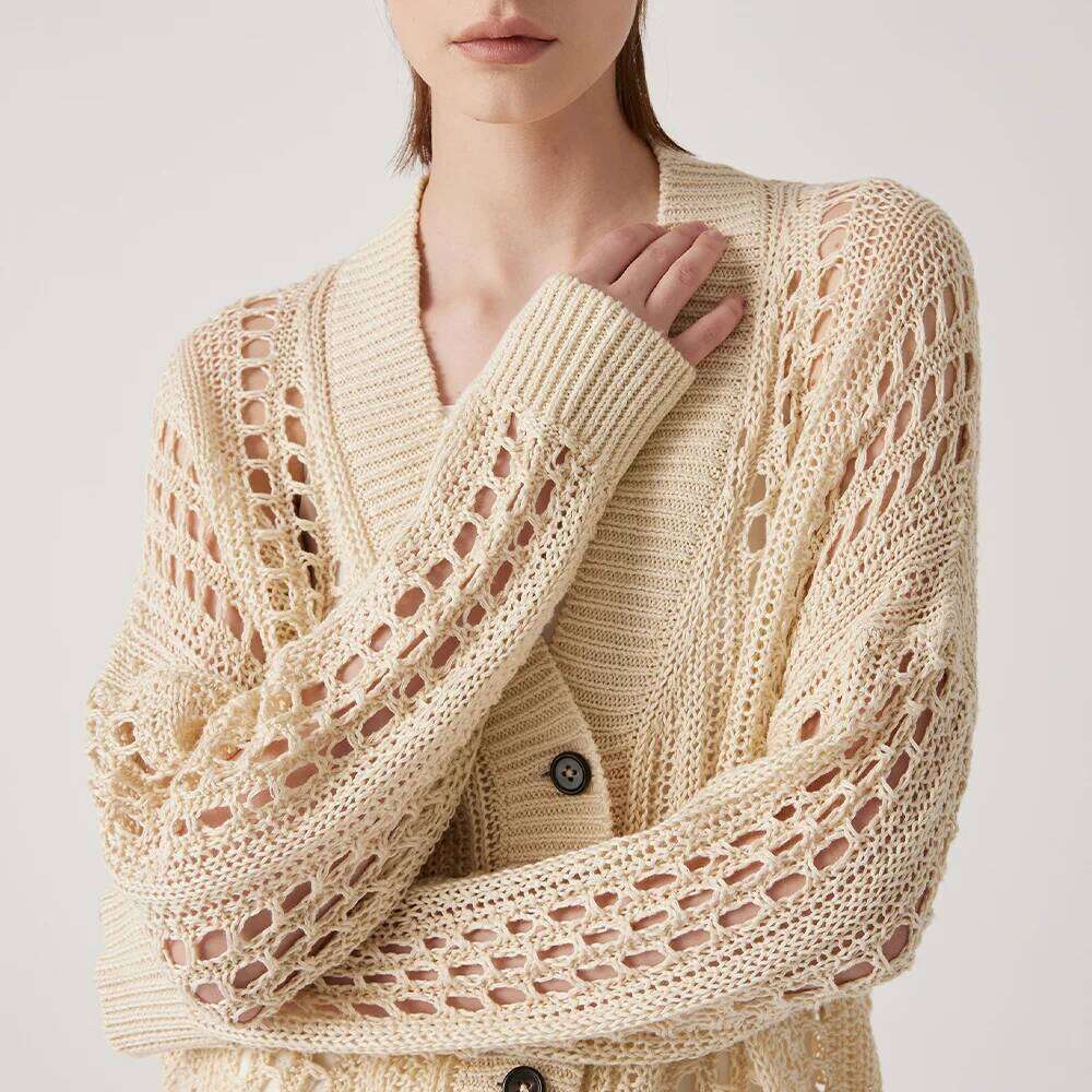 Bc1121 High-Quality Women's 100% Linen Cardigan Sweater Ladies Summer Hollow Mesh Clothes